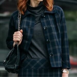 CAbi Navy Plaid Blazer Jacket Academia Preppy M